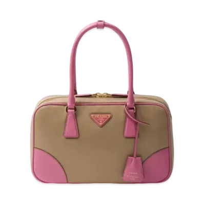 PRADA Re-Edition 1978 Medium Re-Nylon and Saffiano Leather Two-Handle Bag "Camel/Pink"