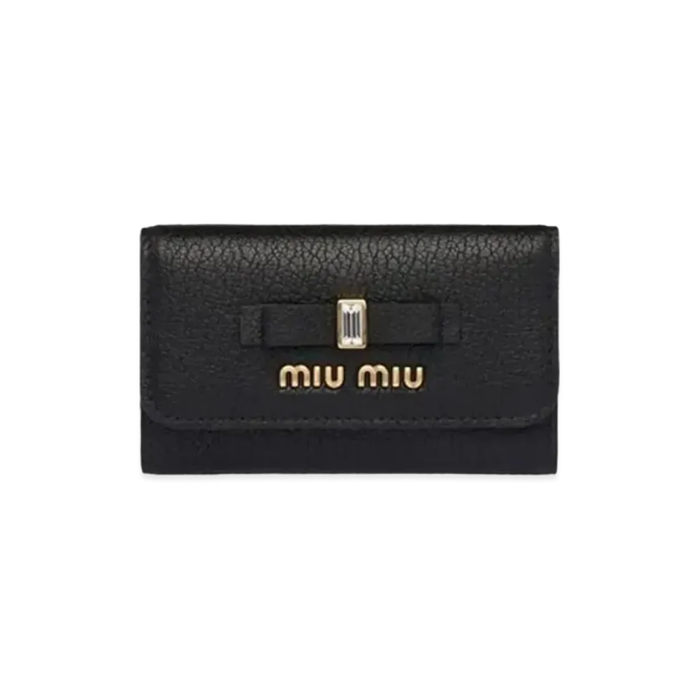 MIU MIU Madras Leather Key Case "Black"