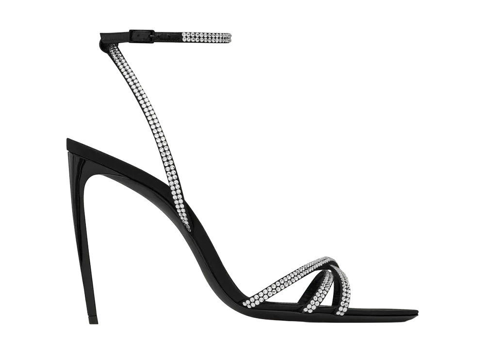 Saint Laurent Women's Crystal Crepe Sandals "Black"