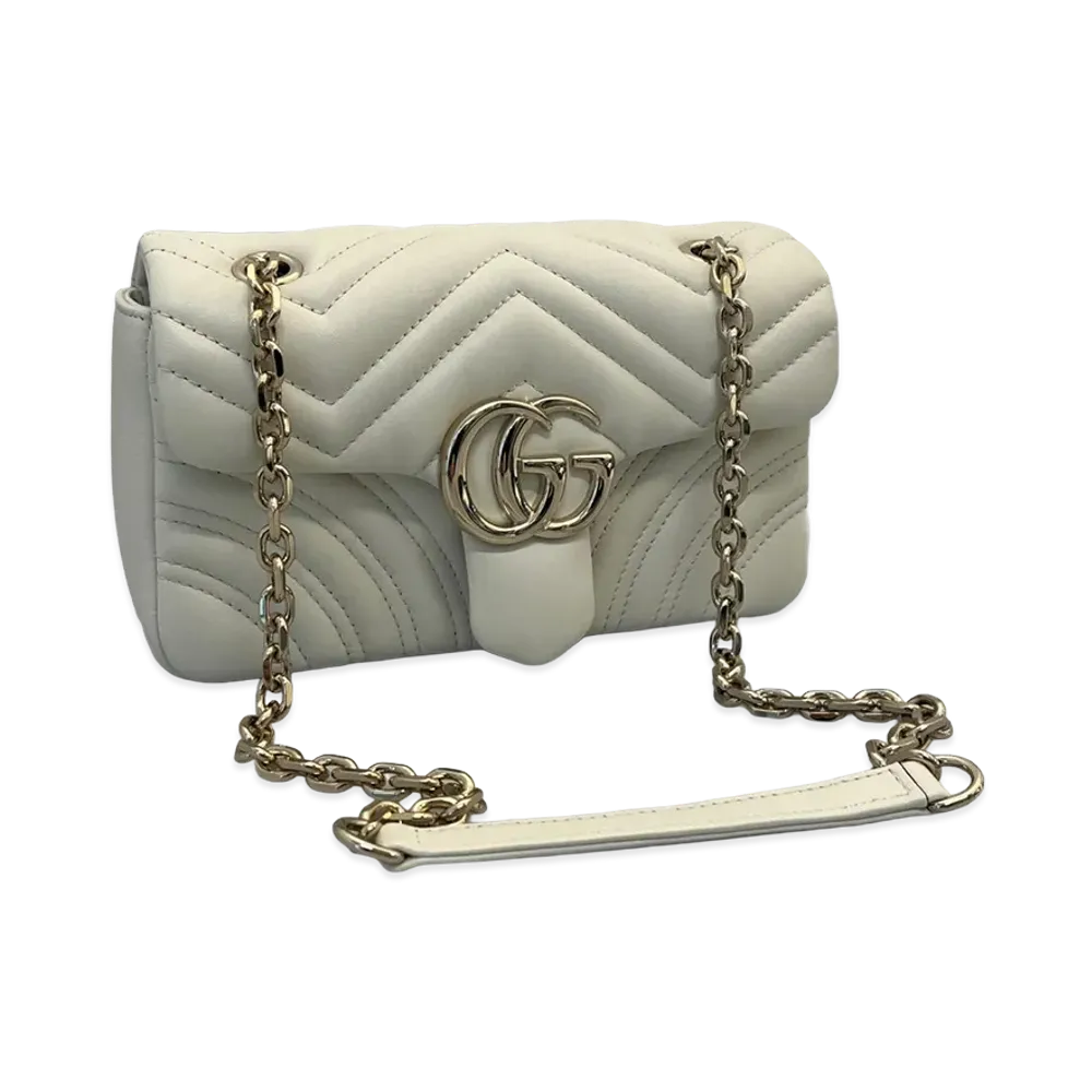 GUCCI Women's Nappa Leather Small GG Marmont Shoulder Bag "White"