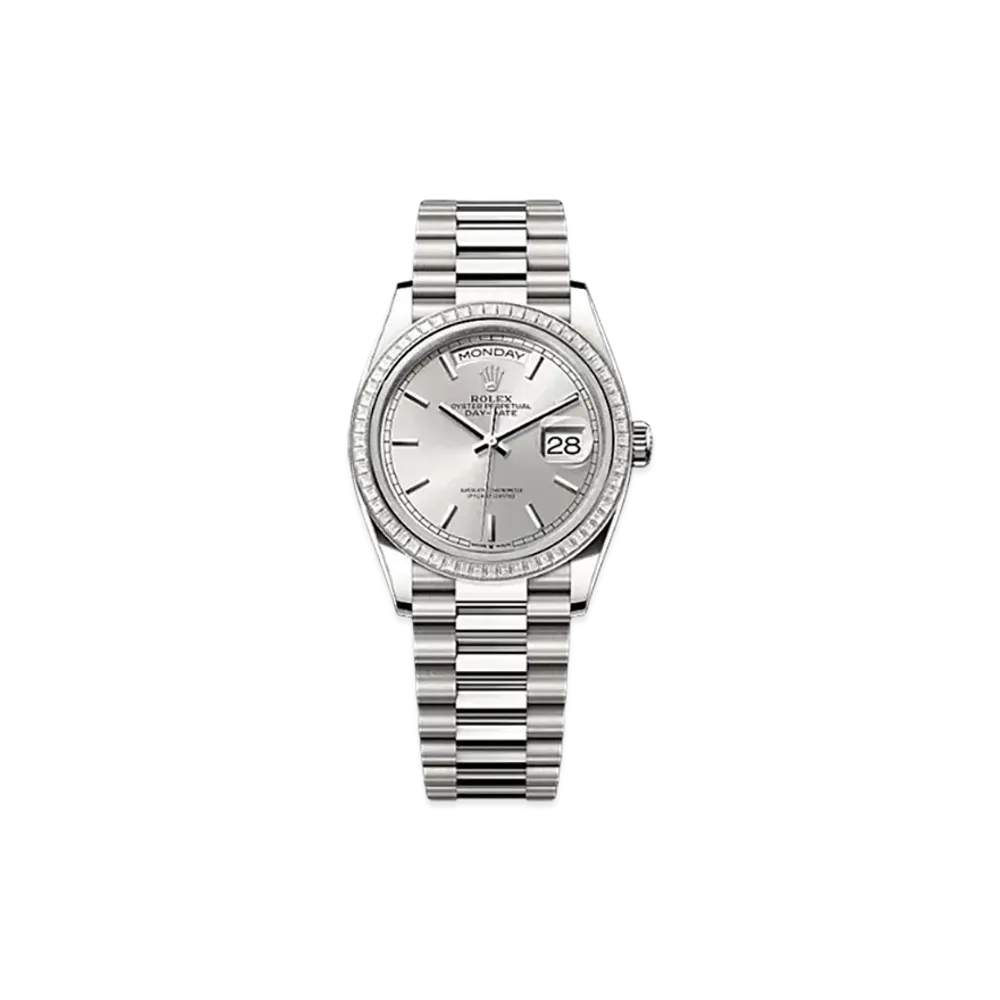 ROLEX Day-Date 36mm White Gold Diamond 128399TBR "Silver"
