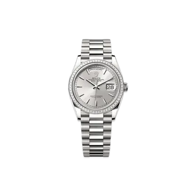ROLEX Day-Date 36mm White Gold Diamond 128399TBR "Silver"