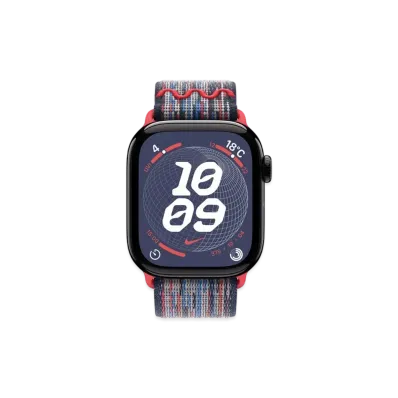 Apple Watch Series 10 GPS Model Jet Black Aluminiumcase Textile Nike Sports Loop "Blue/Red"