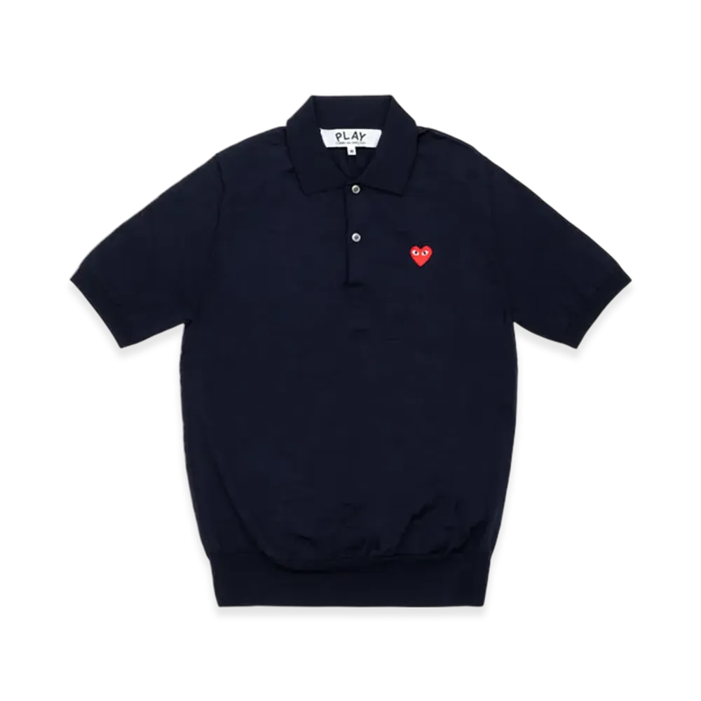 PLAY COMME des GARCONS Knitted Polo Shirt With Red Medium Emblem "Navy"