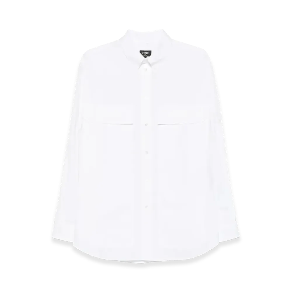 FENDI Topstitched Roma Lettering Cotton Shirt "White"