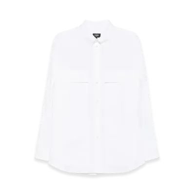 FENDI Topstitched Roma Lettering Cotton Shirt "White"