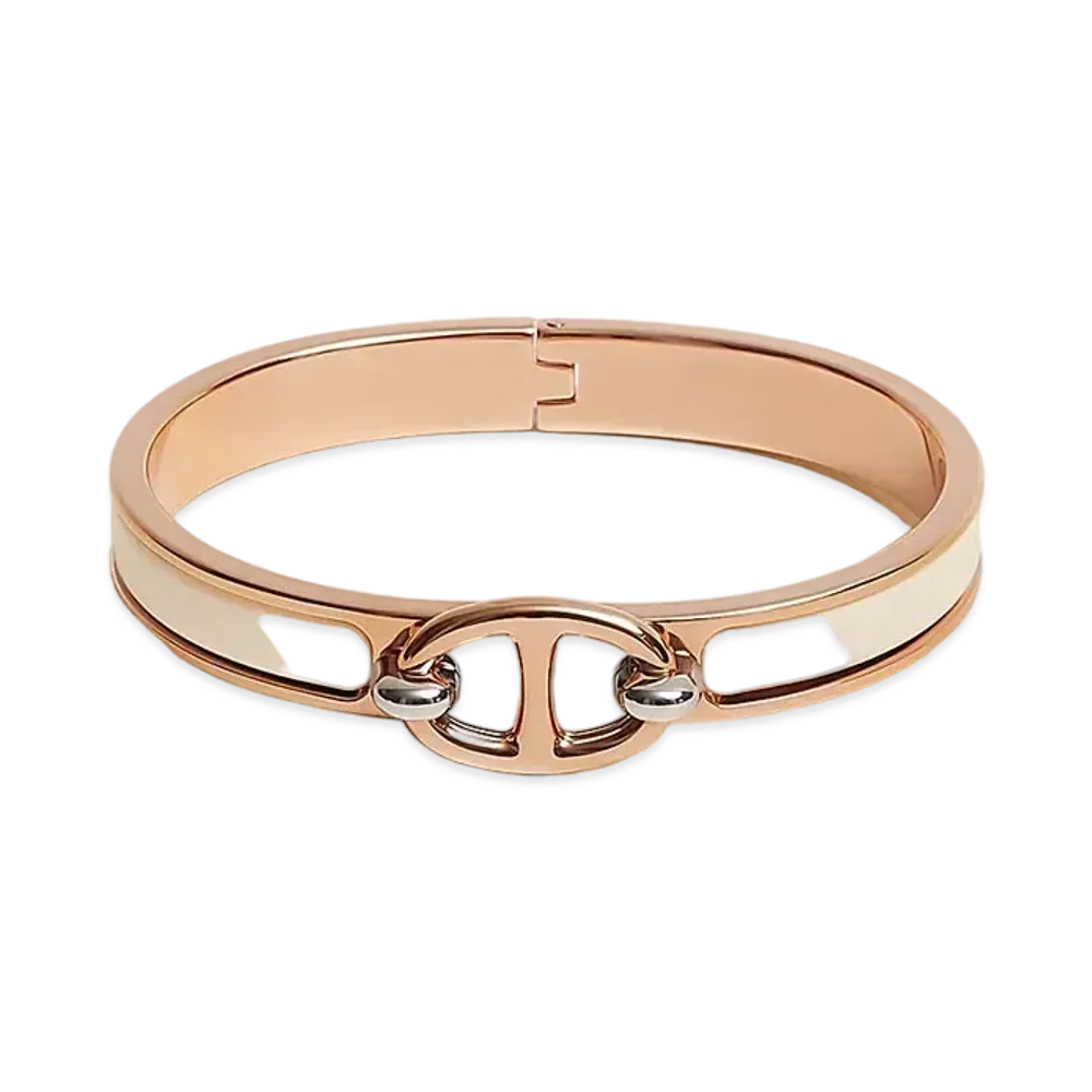 Hermes Mini Clic Chaine D'ancre Bracelet "Creme/Pink Gold"