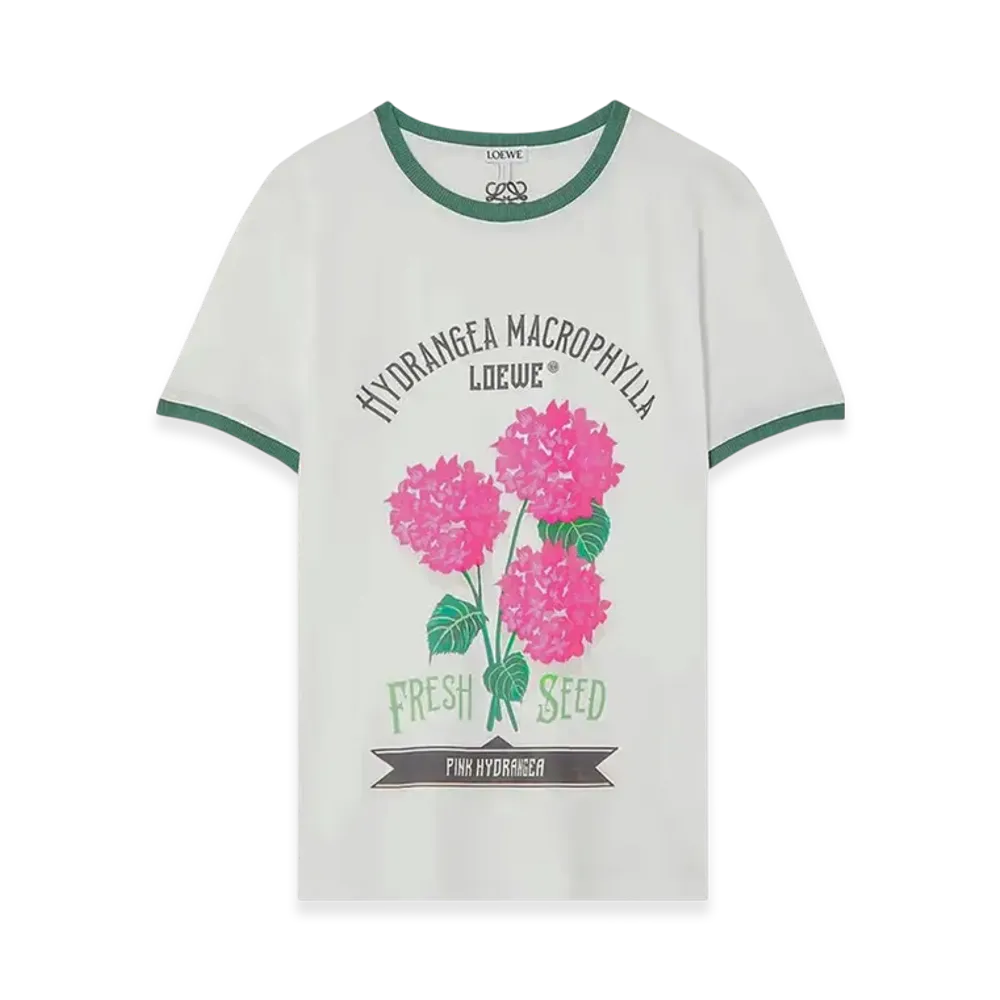 LOEWE Women's Flower T-Shirt in Cotton Jersey "White/Green/Pink"