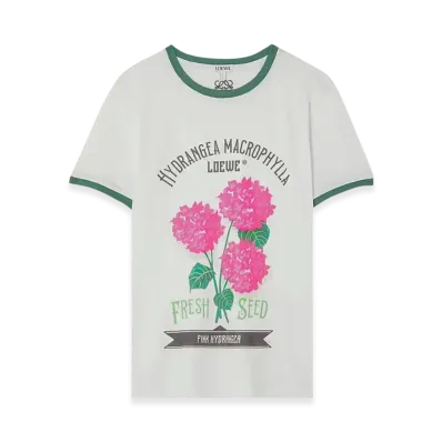 LOEWE Women's Flower T-Shirt in Cotton Jersey "White/Green/Pink"