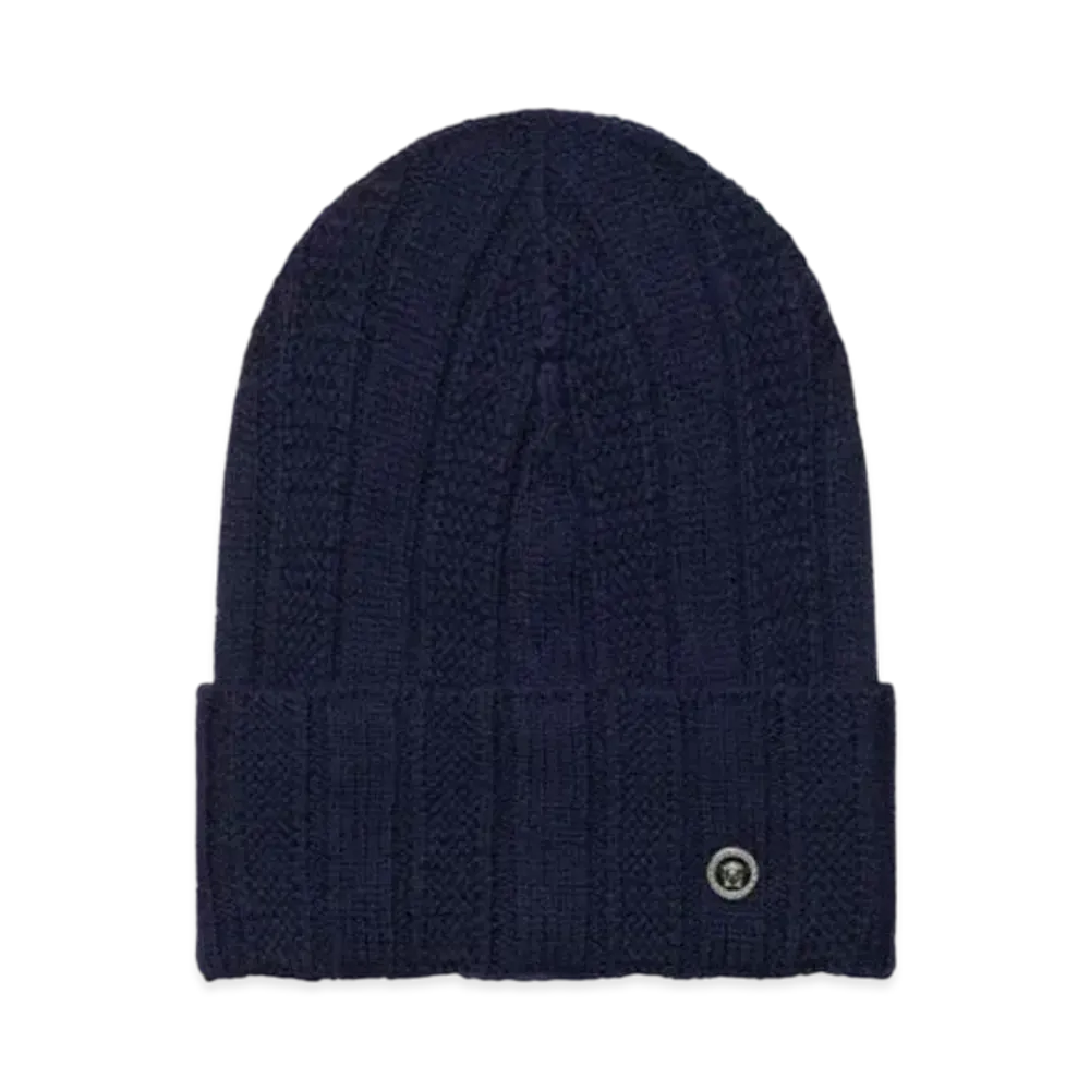 Versace Medusa Ribbed Knit Beanie "Blue"
