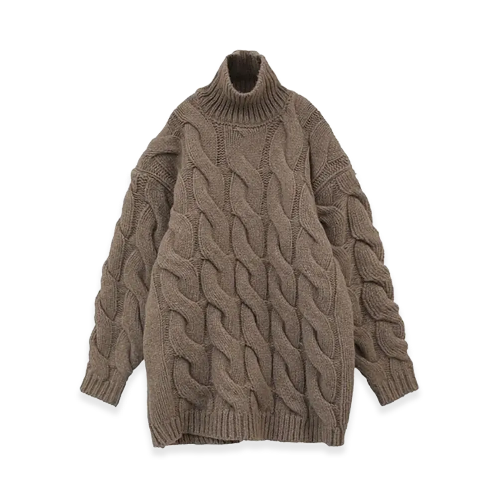 CLANE Women's Big Cable Over Knit Tops "Beige"