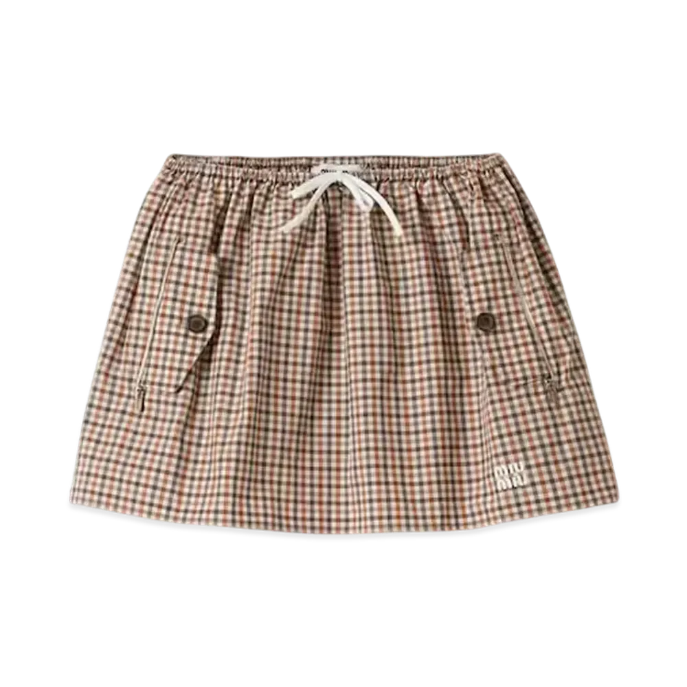 MIUMIU Women's Gingham Check Technical Fabric Skirt "White/Orange"