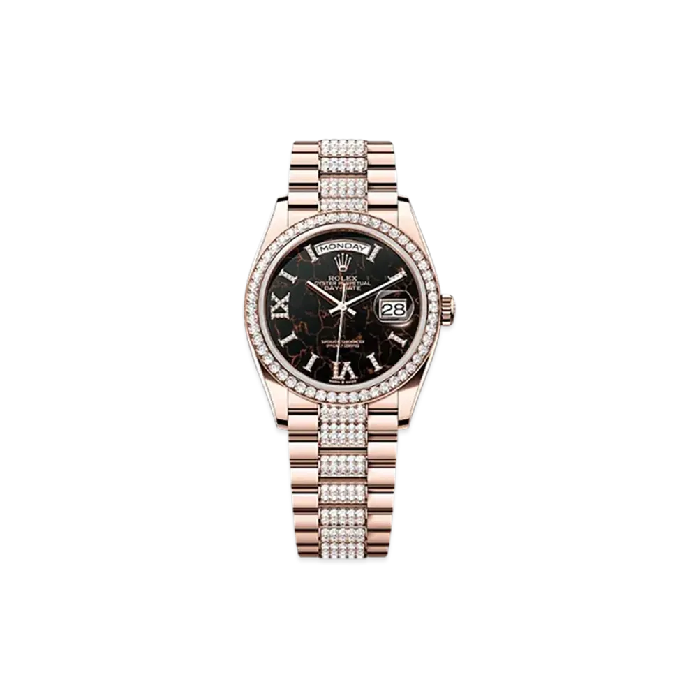 ROLEX Day-Date 36mm Everose Gold Diamond 128345RBR "Eisenkiesel"