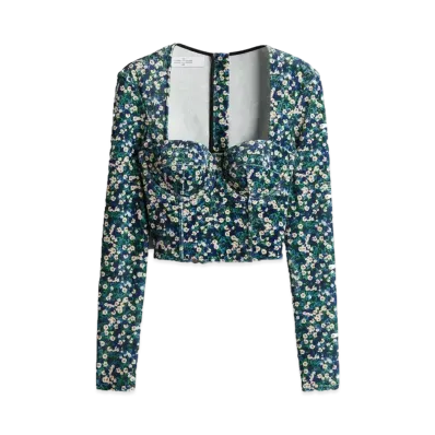 rokh x H&M Corset Style Velor Tops "Bright Blue/Floral"