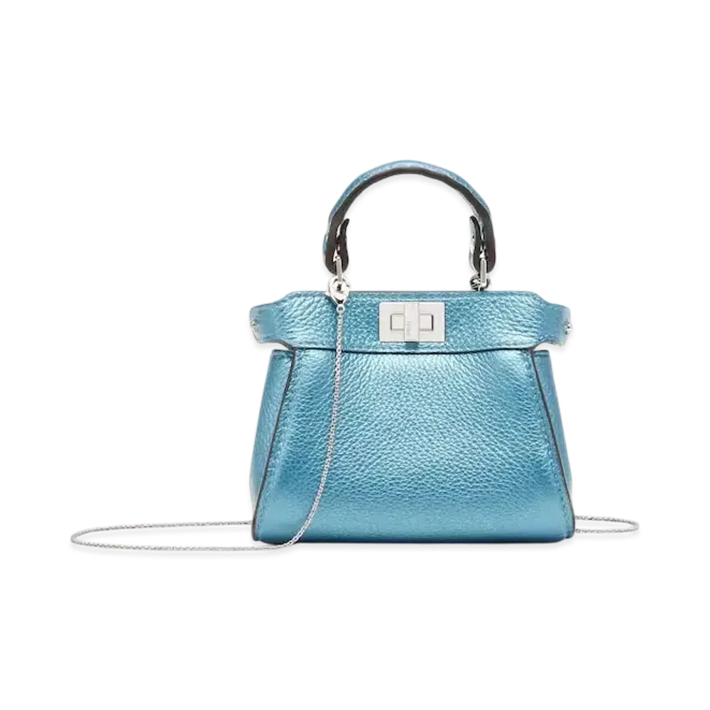 FENDI Nano Peekaboo Metallic Selleria Miniature Bag "Blue"
