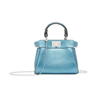 FENDI Nano Peekaboo Metallic Selleria Miniature Bag "Blue"