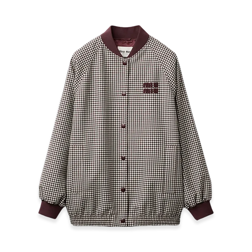 MIU MIU Women's Gingham Check Blouson Jacket "White/Burgundy"