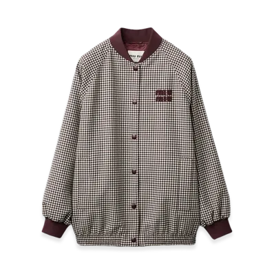 MIU MIU Women's Gingham Check Blouson Jacket "White/Burgundy"