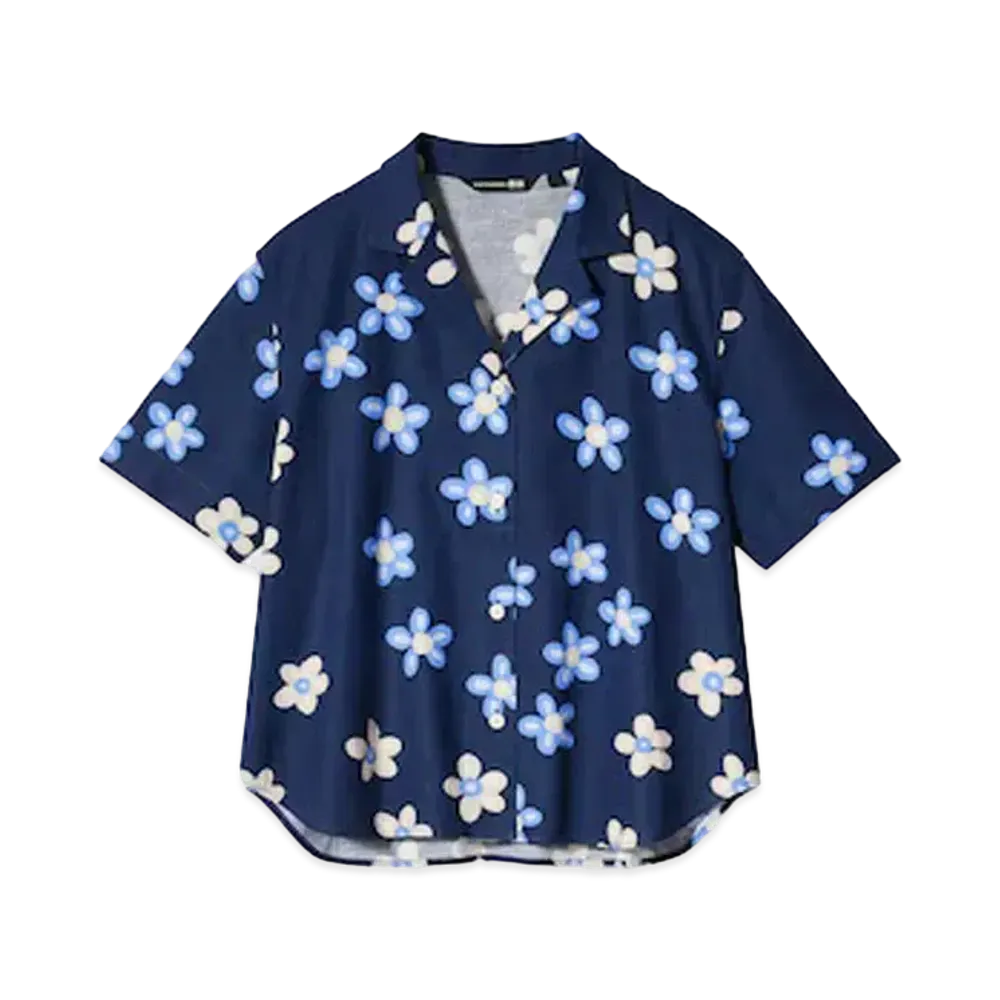 Uniqlo x Marimekko Linen Blend Open Collar Shirt "Blue"