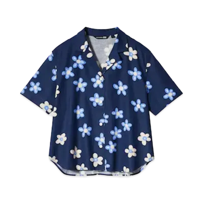 Uniqlo x Marimekko Linen Blend Open Collar Shirt "Blue"