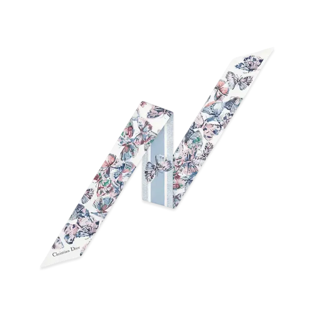 Dior Camo Papillon Mitzah Scarf Silk Jacquard "White/Sky Blue"
