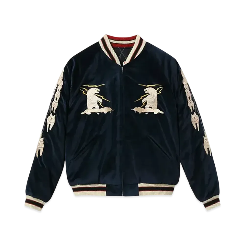 TAILOR TOYO Late 1950s Style Velveteen Souvenir Jacket MOUNTAIN GOAT x ALASKAN FLAG "Navy"