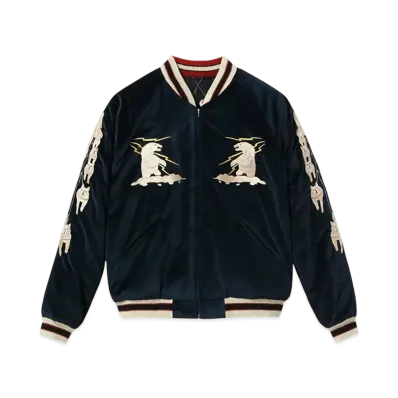 TAILOR TOYO Late 1950s Style Velveteen Souvenir Jacket MOUNTAIN GOAT x ALASKAN FLAG "Navy"