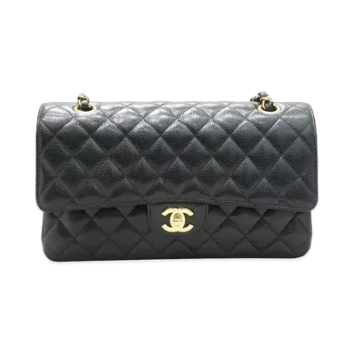 CHANEL Matelasse Classic Double Flap Caviarskin "Black/Gold"