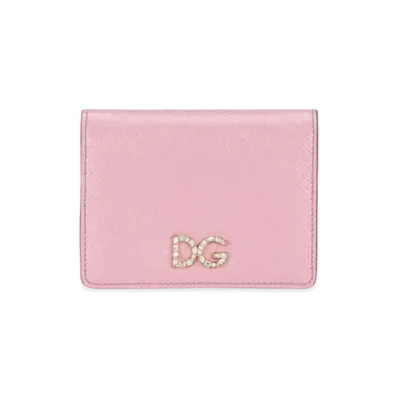 Dolce&Gabbana Continental Wallet Small Dauphine Calfskin DG Rhinestone "Pink"
