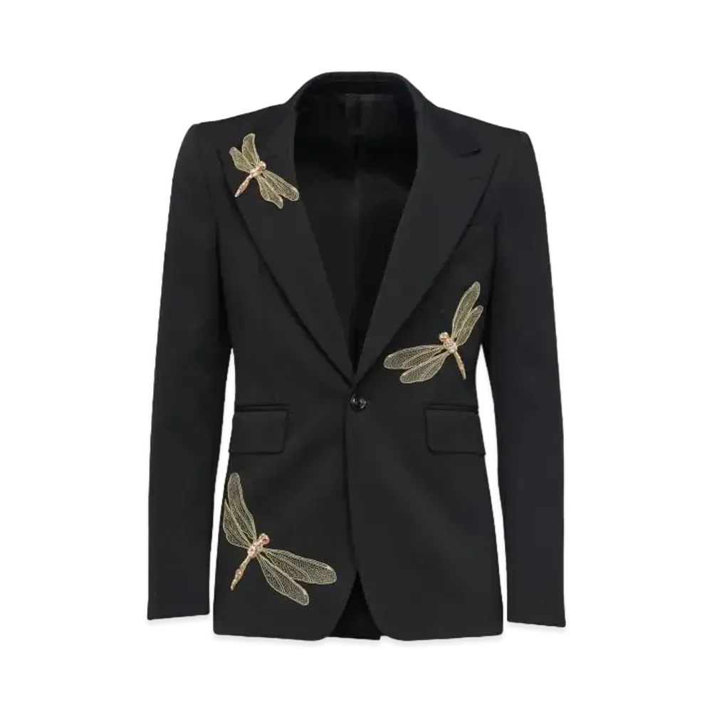 Alexander McQUEEN Dragonfly Applique Single Breast Jacket "Black"
