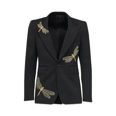 Alexander McQUEEN Dragonfly Applique Single Breast Jacket "Black"