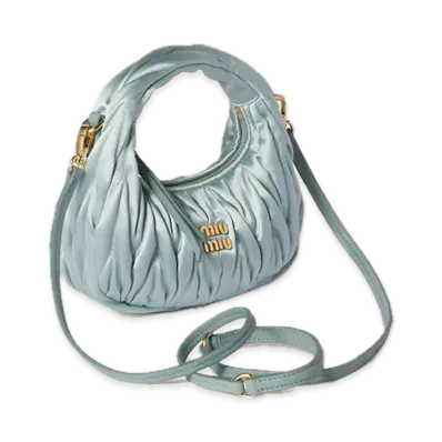 MIU MIU Wander Matelasse Satin Mini Bag "Light Blue"