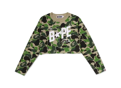 A BATHING APE Women's ABC Camo Bape Sta Logo Cropped LS Tee "Green"