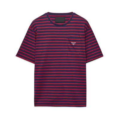 PRADA Men's Striped Cotton T-Shirt "Red/Blue"