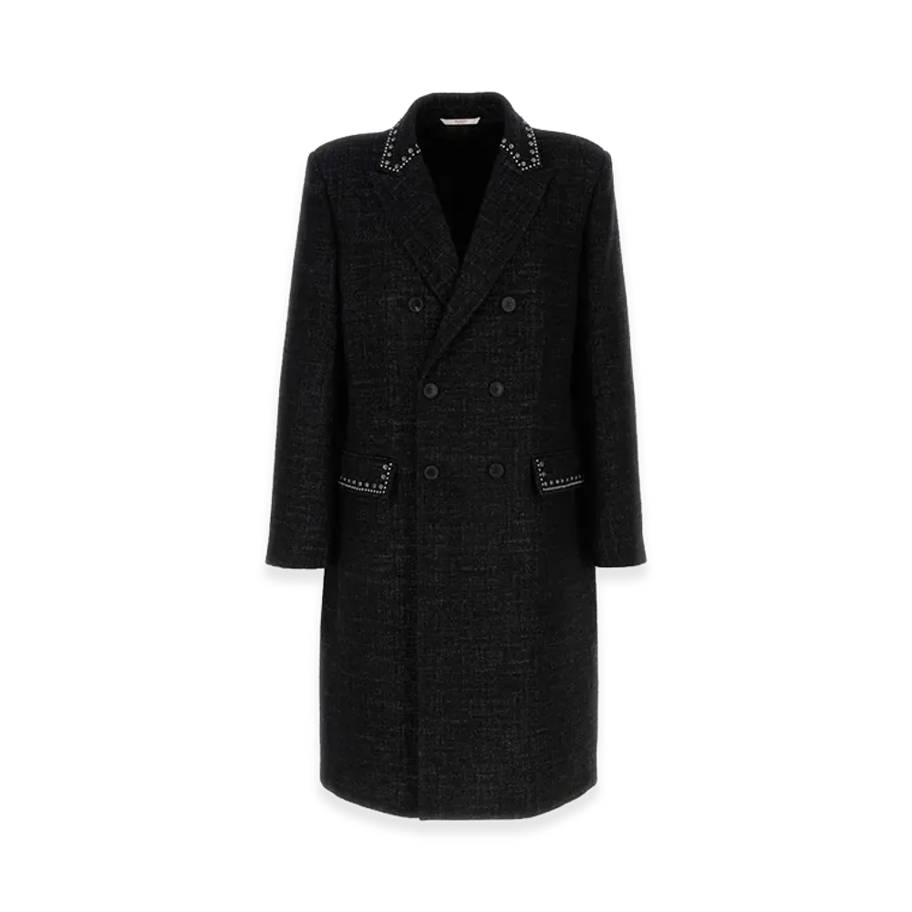 Valentino Melange Wool Blend Coat "Black"