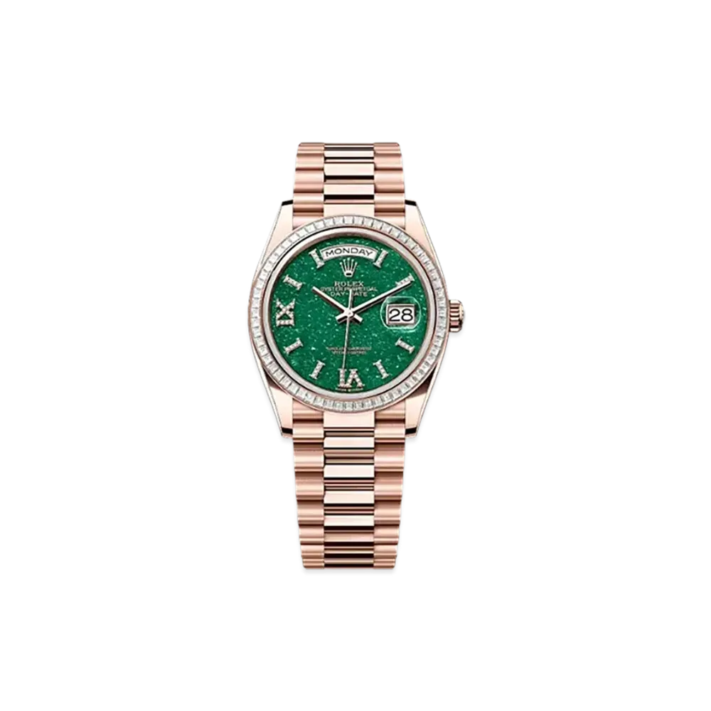ROLEX Day-Date 36mm Everose Gold Diamond 128395TBR "Green Aventurine"