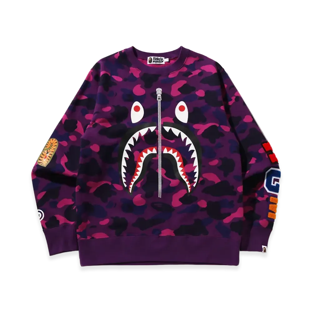 A BATHING APE Color Camo Shark Crewneck Sweatshirt "Purple"