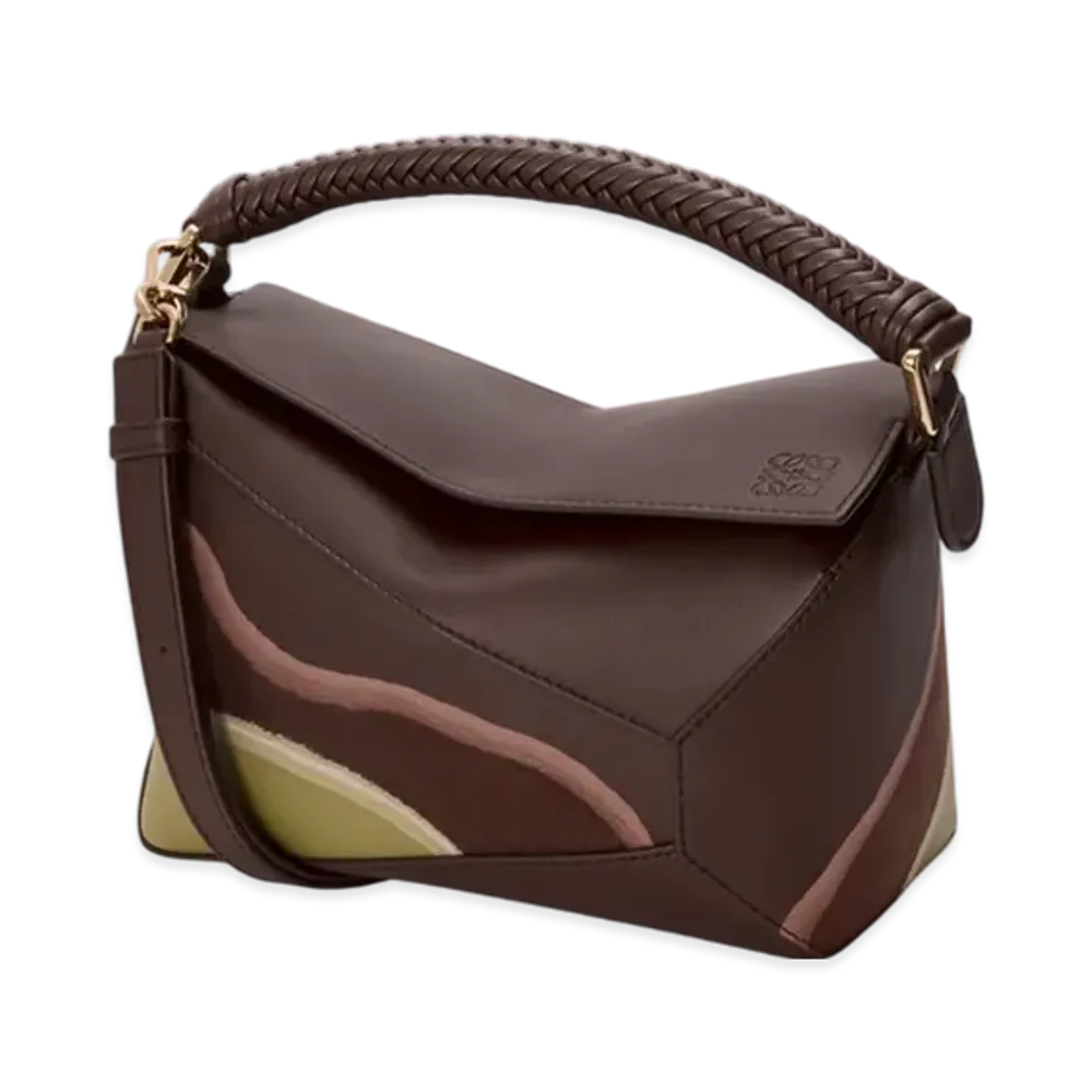 LOEWE Puzzle Edge Landscape Bag Small "Chocolate/Light Moss"