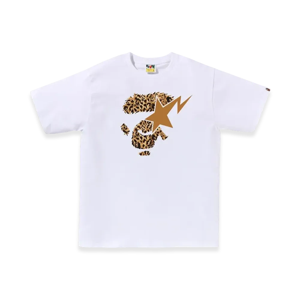 A BATHING APE Wild Leopard Pattern Ape Face Sta Tee "White"
