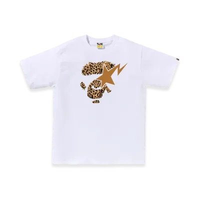 A BATHING APE Wild Leopard Pattern Ape Face Sta Tee "White"