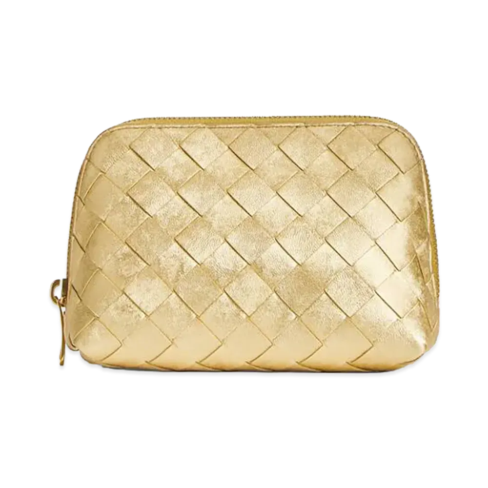 Bottega Veneta Intrecciato Small Beauty Pouch "Gold"