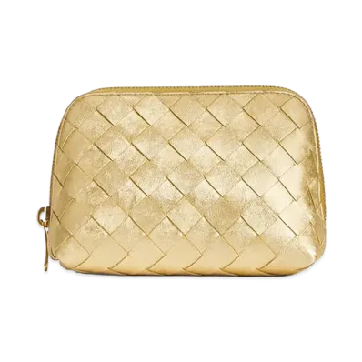 Bottega Veneta Intrecciato Small Beauty Pouch "Gold"