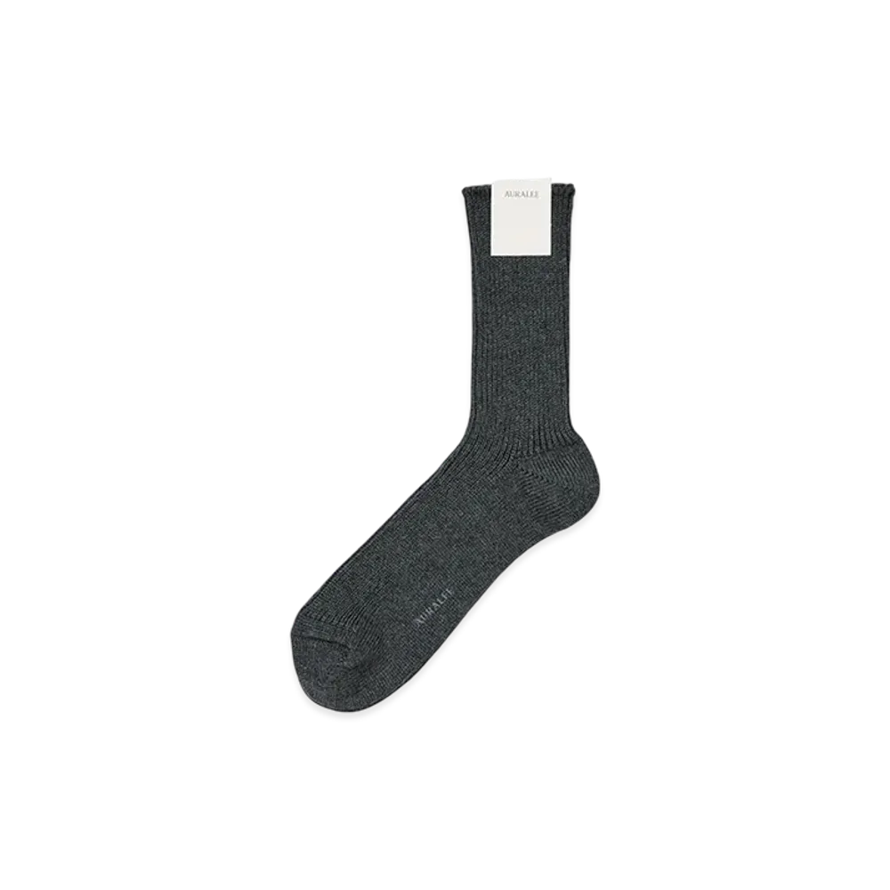 AURALEE Women's Cotton Cashmere Low Gauge Socks "Top Gray"