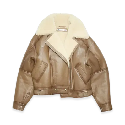 Acne Studios Leather Shearling Jacket "Brown/Light Camel"