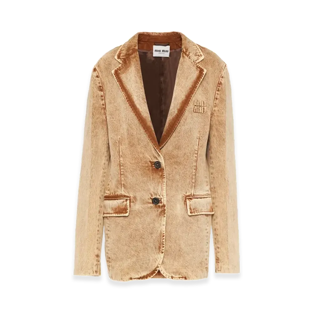 MIU MIU Women's Marbleized Denim Jacket "Cognac"