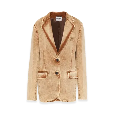 MIU MIU Women's Marbleized Denim Jacket "Cognac"