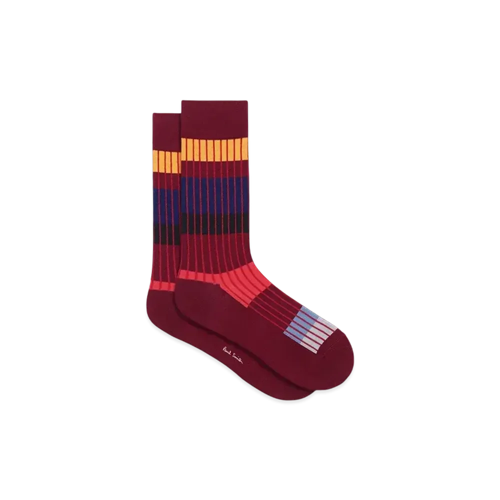 Paul Smith Contrast Striped Ribbed Socks "DrakRed"