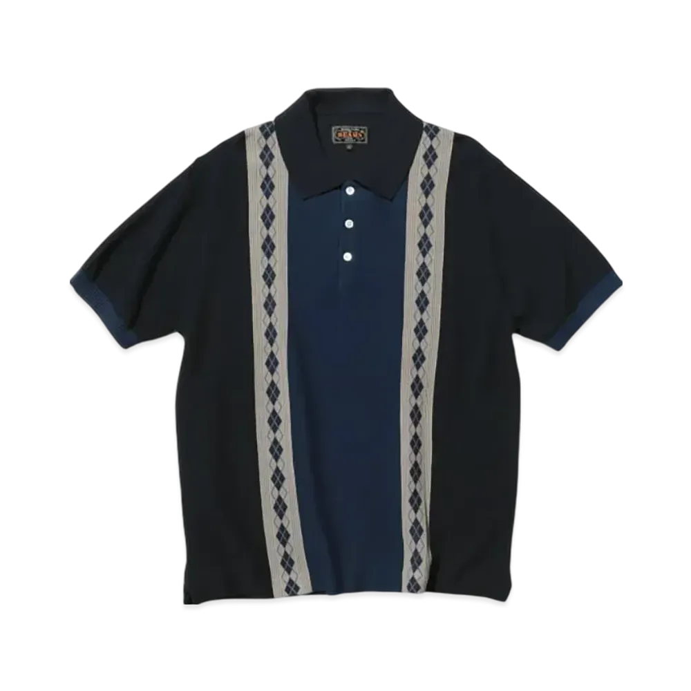 BEAMS Knit Polo Stripe Argyle "Navy"