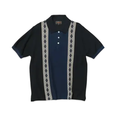 BEAMS Knit Polo Stripe Argyle "Navy"