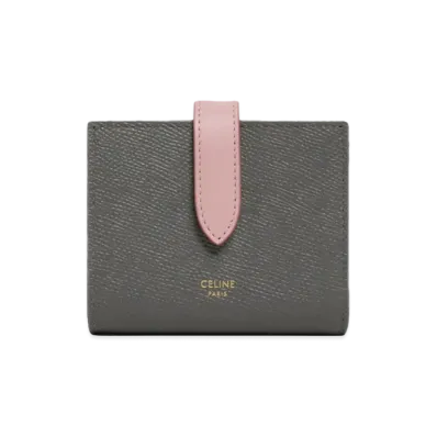CELINE Small Strap Wallet in Bicolour Grained Calfskin "Grey/Vintage Pink"